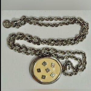 Givenchy Vintage Silver and Cream Pendant w/ original chain